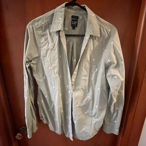 GAP Sage Green Button-Up Shirt with White Palm Embroidery
